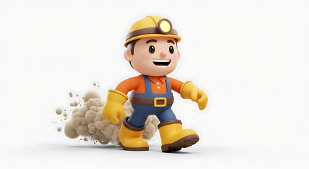 Cheerful Miner Cartoon: Dust Trail and Playful Style