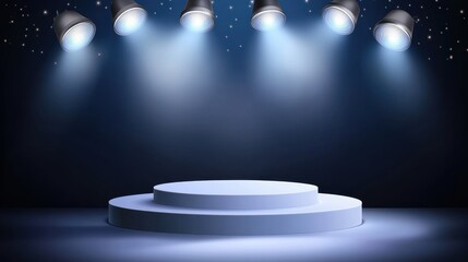 Fototapeta premium Empty stage podium illuminated by spotlights.