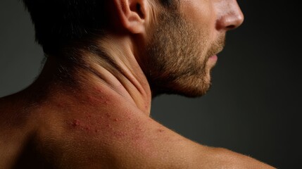 Naklejka premium Close-Up of Itchy Raised Welts on Skin of Man's Back Under Soft Lighting