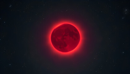 Cinematic view of a total lunar eclipse, where the moon appears blood-red against a sky full of stars, creating a surreal and ominous atmosphere