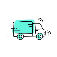 Fototapeta premium Delivery truck moving quickly with motion lines 