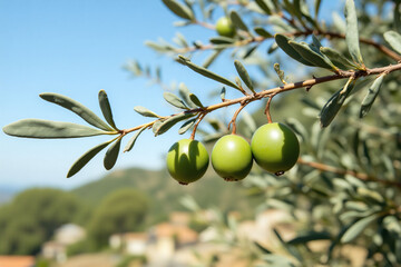 Fototapeta premium branch of an olive tree with green olives on it 2