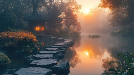 Misty Sunrise Water Scene