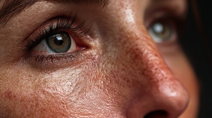 Fototapeta premium Close-Up of Woman's Face Highlighting Skin Hydration Imbalance with Oily and Flaky Texture