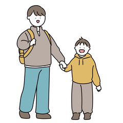 おでかけするお父さんと男の子