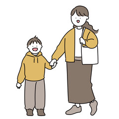 おでかけするお母さんと男の子