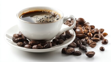 Freshly Brewed Coffee with Coffee Beans