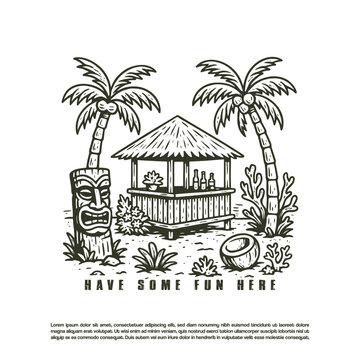 Vintage retro Hawaii tiki beach bar vector isolated on white background