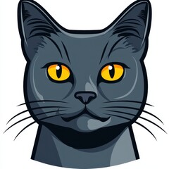 Obraz premium Close-up illustration of a dark gray cat with bright yellow-orange eyes and a subtle smile