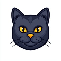 Obraz premium Cartoon illustration of a dark gray cat with bright yellow eyes and orange nose