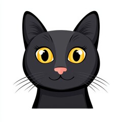 Cartoon illustration of a black cat with yellow eyes and a pink nose