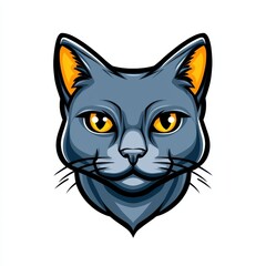 Illustration of a gray cat with yellow eyes and orange inner ears