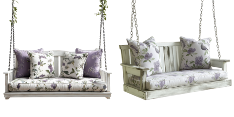 Elegant Swing Sofa with Floral Cushions for Relaxing Outdoor Spaces