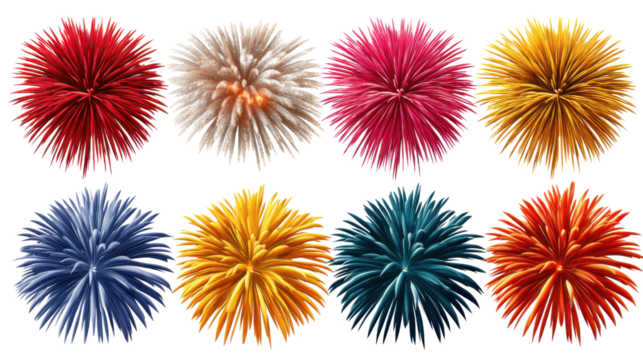 set of colorful fireworks