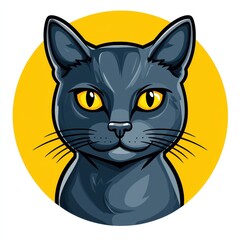 Obraz premium Close-up illustration of a dark gray cat with yellow eyes in a circular frame