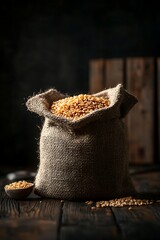 Grain Bag on Wooden Table