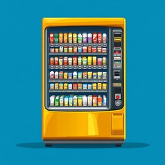 A Yellow Vending Machine Filled With Snacks And Drinks