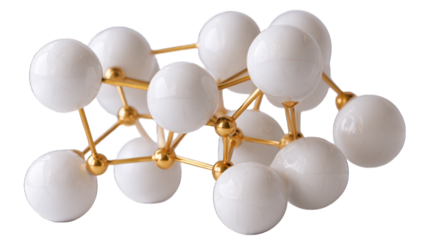 molecular model made of matte white ceramic , isolated transparent background