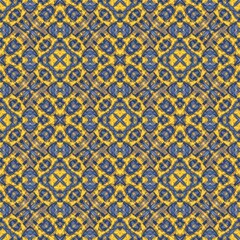 青と金のフラクタル幾何学模様が画面全体に繰り返されるパターン