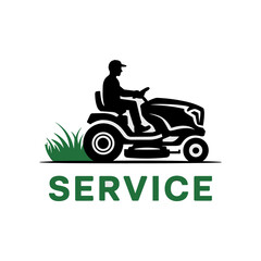 Simple Graphic Logo Icon of Person Riding a Lawn Mower for Yard Service