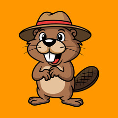 Cute Cartoon Beaver Animal Character Graphic Illustration Wearing a Hat