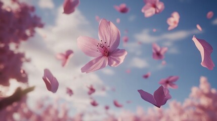 Delicate pink cherry blossoms dance in the spring breeze.