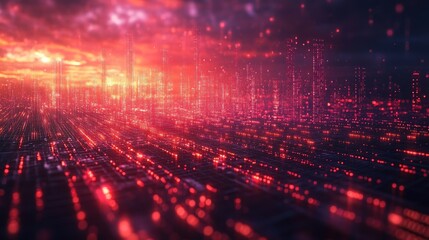 Fototapeta premium Digital Metropolis: A Cyberpunk Sunset