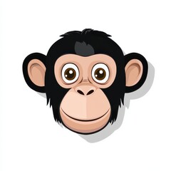 Fototapeta premium Cartoon illustration of a monkey face with light beige skin and dark black fur