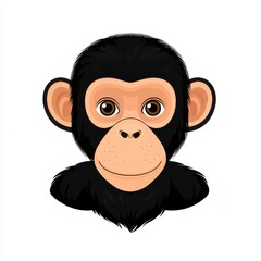 Obraz premium Cartoon illustration of a smiling monkey with dark fur, light brown face, and yellow eyes