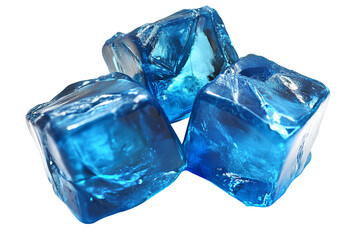 Obraz premium 3 blue ice cubes on a transparent background PNG