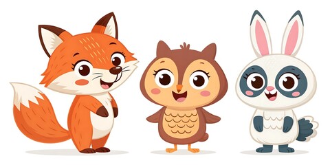 Adorable Fox Owl Rabbit Cartoon Animals Illustration