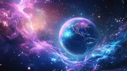 Fototapeta premium Vibrant celestial sphere with Earth at its heart.