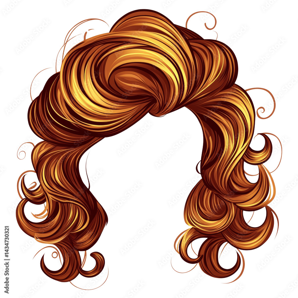 Poster artistic rendering of swirling, golden-brown hair with transparent background for versatile design a