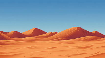 Fototapeta na wymiar A desert scene with a blue sky and mountains in the background