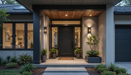 Modern Home Entrance with Plants