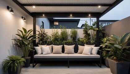 Fototapeta premium Modern Outdoor Living Space at Dusk