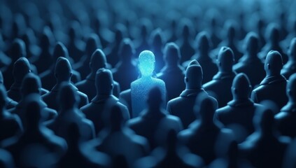 Obraz premium A blue 3d crowd symbolizes business team cooperation and leadership