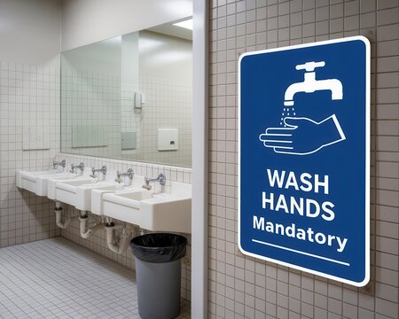 Mandatory Handwashing Sign in Public Restroom promoting Hygiene and Health