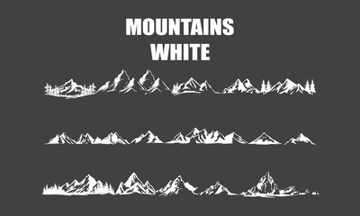 White silhouette of mountain landscape. peak of rocky mountains.