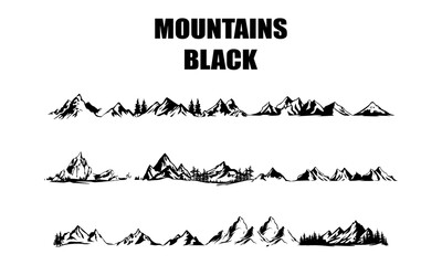 Black silhouette of mountain landscape. abstract hill illustration.