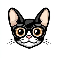 Obraz premium Cartoon cat with black-rimmed orange-tinted glasses and a cheerful expression