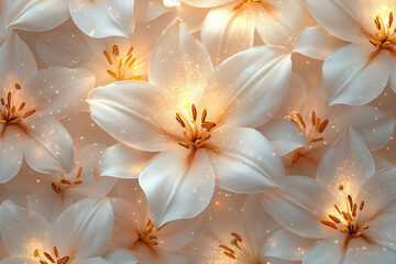 Fototapeta premium name : affectionate warm light lily wall, ethereal macro cascade,