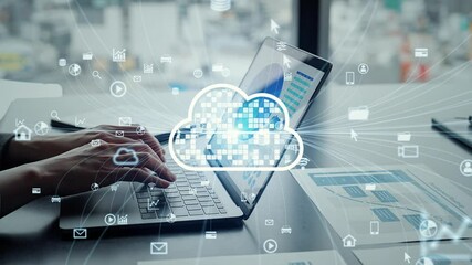 Cloud computing concept with business people using laptop - Powered by Adobe