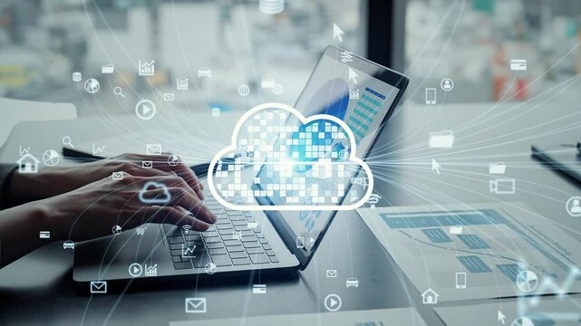 Cloud computing concept with business people using laptop