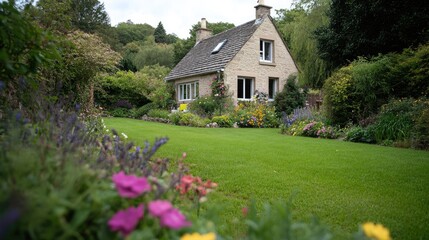 Obraz premium Quaint cottage nestled in a garden