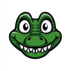 Fototapeta premium Cartoonish green alligator face with exaggerated features and open mouth