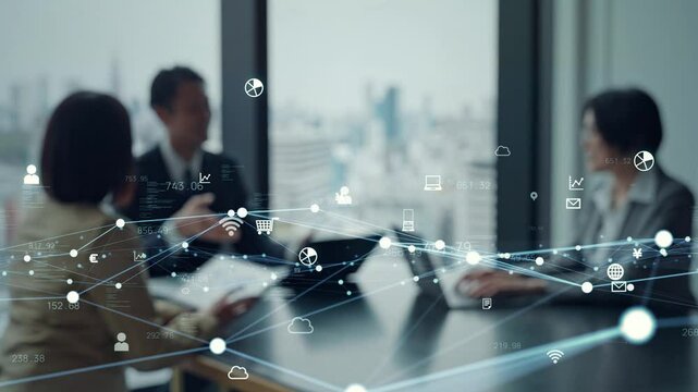 Group of business people meeting and digital network concept