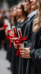 Graduates holding diplomas at ceremony