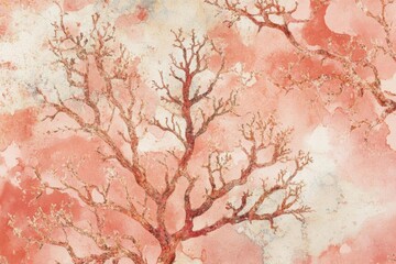 Coral Branches Watercolor Texture.