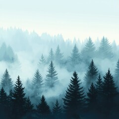 Obraz premium Misty landscape with fir forest in hipster vintage retro style 